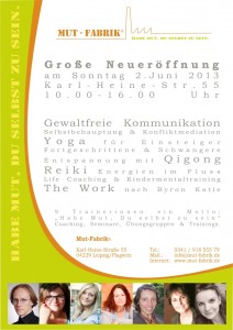 Plakat Neueröffnung Mut-Fabrik